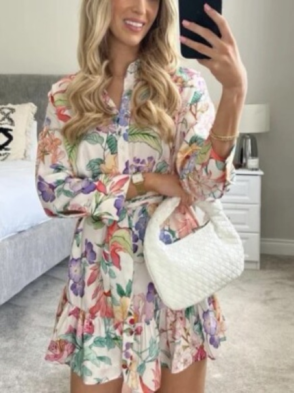 Zara Multicolor Floral Button-Front Mini Dress